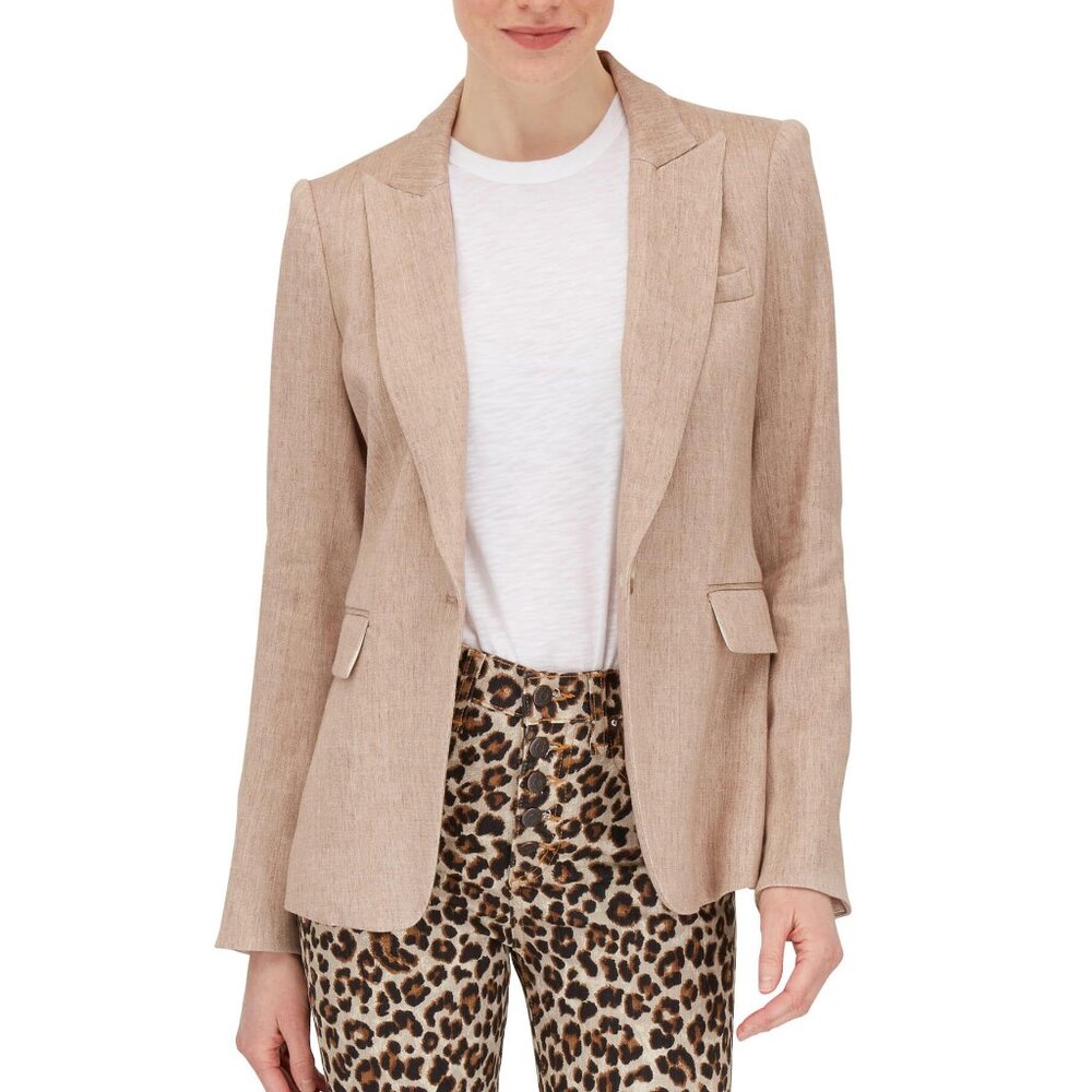 Veronica Beard Beige Linen Blend Cutaway Jacket Blazer Size 4 - Picture 1 of 5
